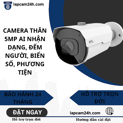 Camera thân 5MP AI nhận dạng người, biển số, phương tiện, đếm người, phương tiện, cảnh báo thông minh...