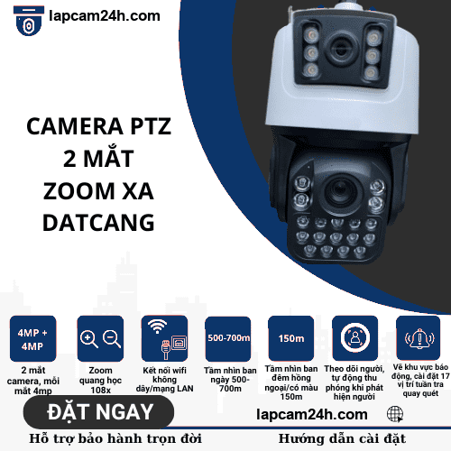 Camera PTZ zoom xa 2 mắt, kết nối wif/lan, dành cho ao hồ trang trại, nhà xưởng...dùng độc lập hoặc thêm vào đầu ghi