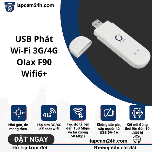 USB Phát Wi-Fi 3G/4G Olax F90, Tốc Độ 150Mbps, Wifi6+, Kết Nối 10 Thiết Bị Cùng Lúc, Dùng Cho Laptop PC...