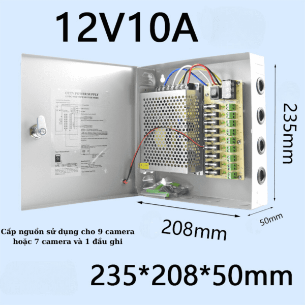 Tủ cấp nguồn cho camera 12V5A 4 cổng và 12V10A 9 cổng, cấp nguồn cho camera hoạt động thuận tiện hơn