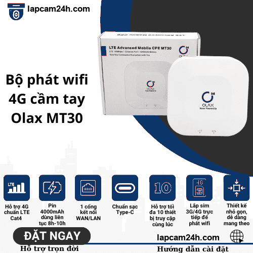 Bộ phát wifi 4G cầm tay Olax MT30 tích hợp pin 4000mAh, có 1 cổng LAN