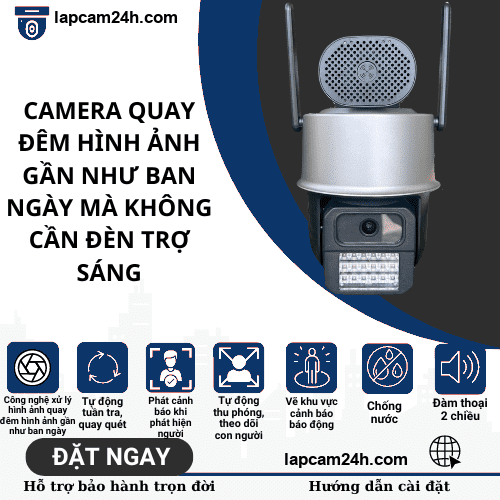Camera quay đêm gần như ngày chuyên dụng cho biển hồ, sông nước, nhà xưởng, kho bãi thông minh, loa cảnh báo to, cảnh báo theo dõi chuyển động, nhận thông báo về máy
