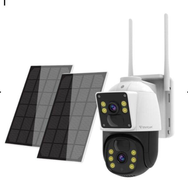 Camera năng lượng mặt trời 4G, 2 ống kính camera, đi kèm 2 tấm pin năng lượng mặt trời, zoom xa kỹ thuật số, kết nối độc lập qua sim 4g không cần điện và wifi